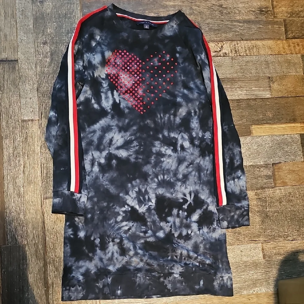 Tommy Hilfiger Women Blue Tie Dye Sweatshirt Drees S Heart Side Stripe. - Picture 7 of 11